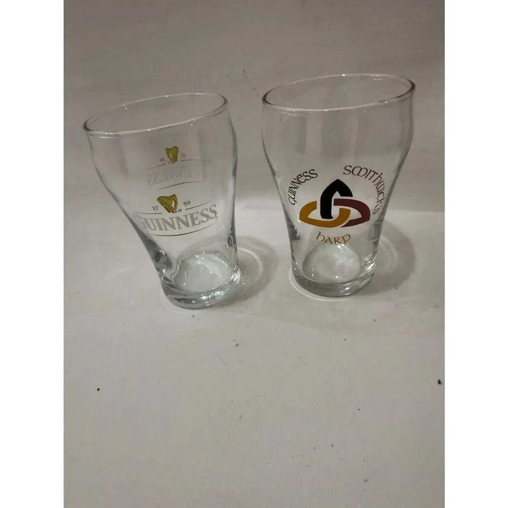 Guinness Harp Saoithwicks Beer Tasting Set 2 Glasses 7 Oz Bar Cocktail Party EUC